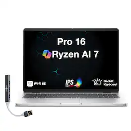 Dell - Upgraded - Pro 16 Laptop 16.0 WUXGA Display (Ryzen AI 7 350, 64GB, 2TB SSD, AMD Radeon 860M, Win 11 Pro) w/USB Hub - Platinum Silver