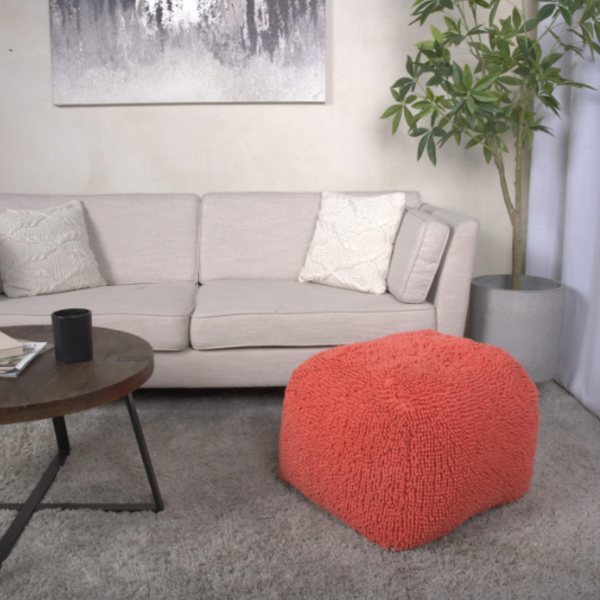 GOODSILO - Soft Microfiber Square Pouf with Plush Seating for Cozy Comfort - Coral
