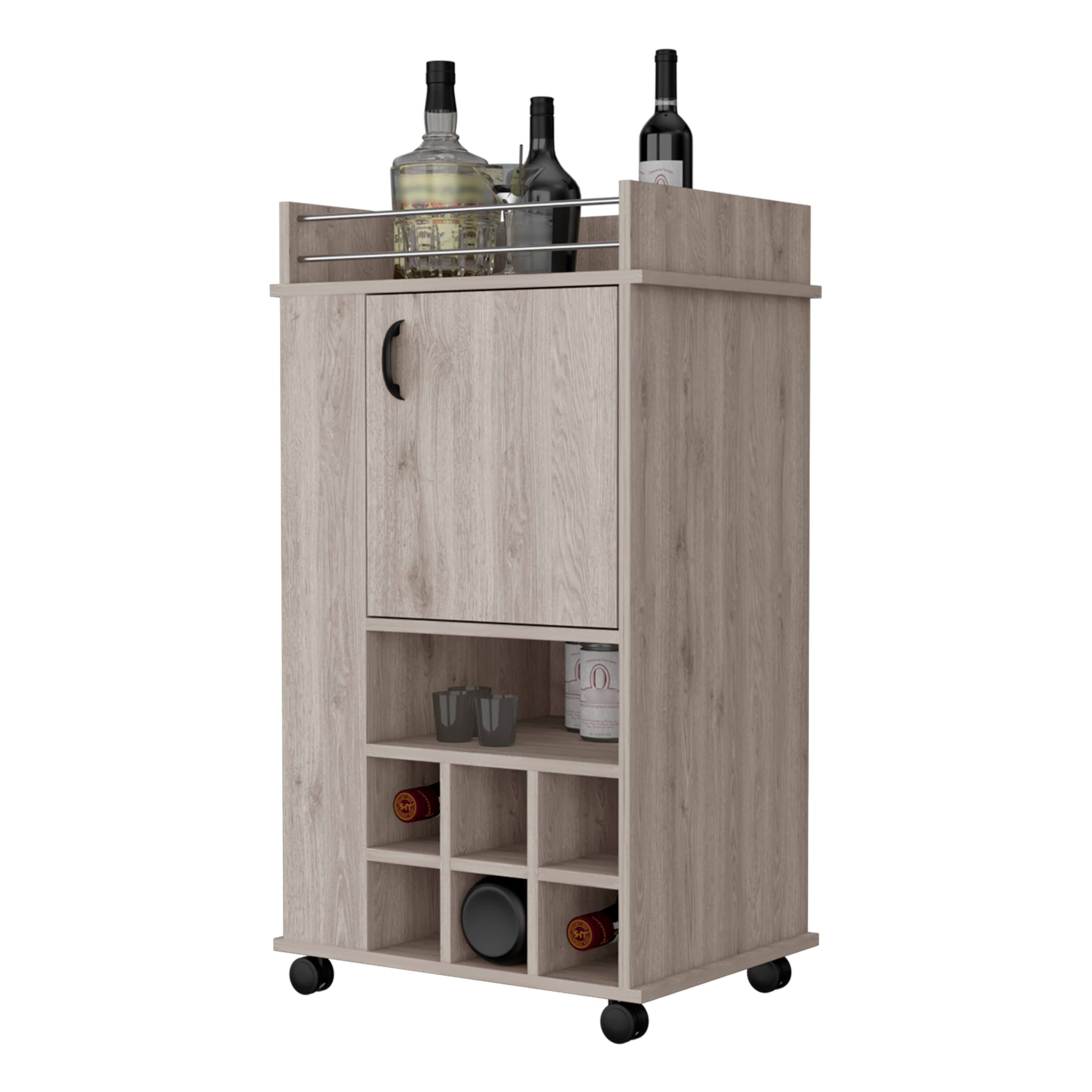 Alt View 2. TinyHomie - Farson Bar Cart with 2-Side Shelf 6-Built In Wine Rack and Casters.