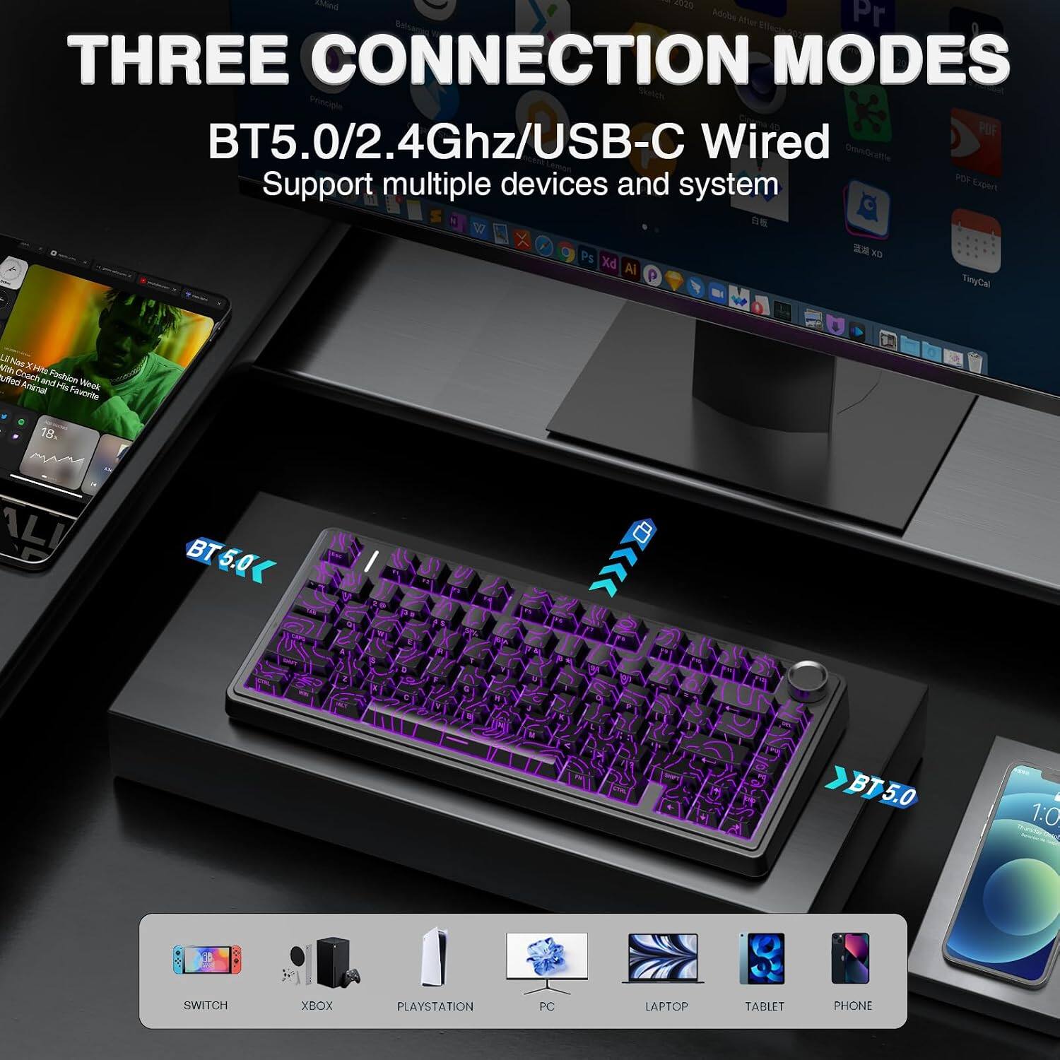 2020 Adobe After Pr THREE CONNECTION MODES PDF BT5.0/2.4Ghz/USB-C Wired OmnOcattle devices and POF Expert Support multiple system V  Ps  XD PX Al TinyCal

Lift Nao With X Hito uffed Coach and Fashion Week Animal  Favorite
18%
ALI
BT - Q< BT
WECK
BJ5.0
 1:0
SWITCH
XBOX
PLAYSTATION
PC
LAPTOP
TABLET
PHONE
