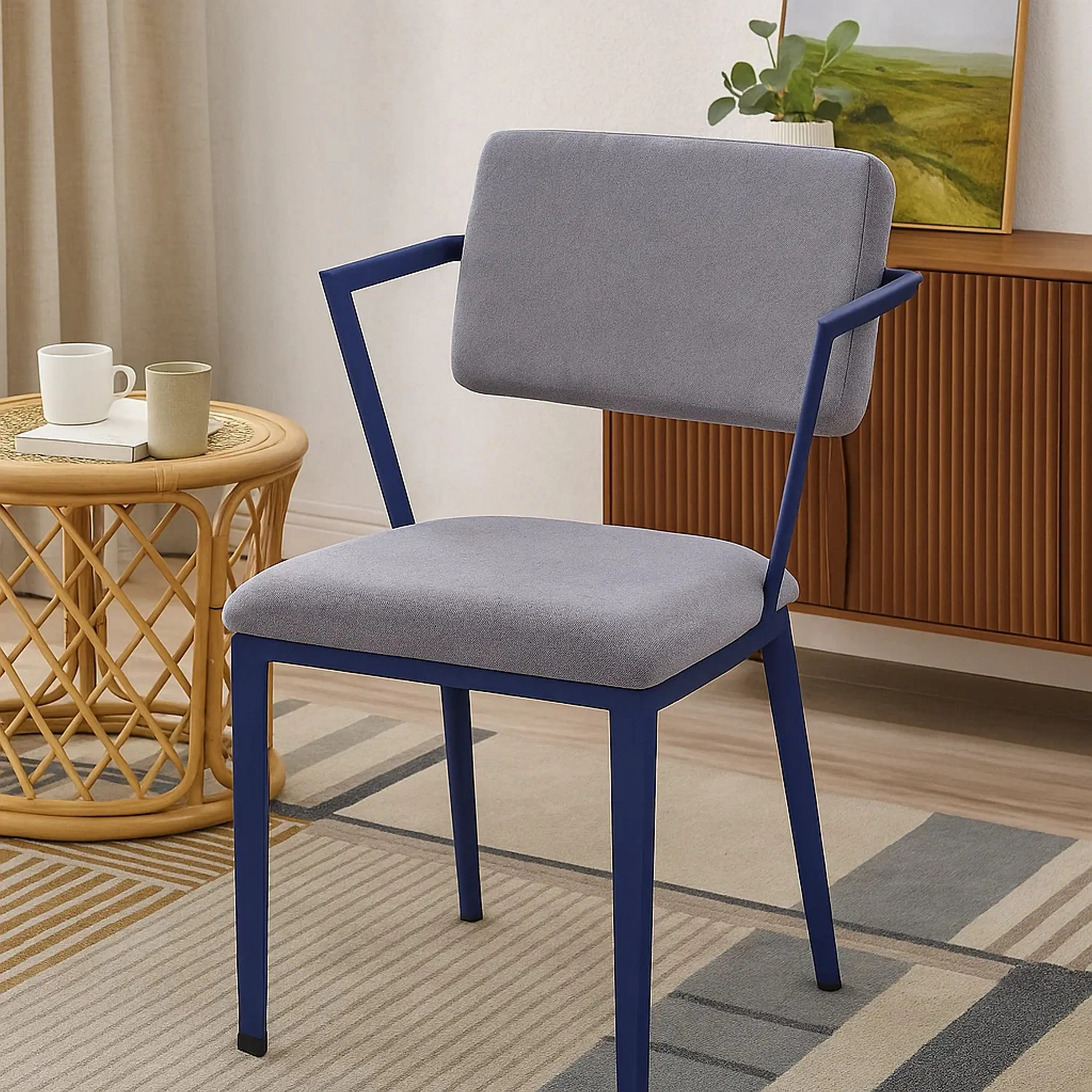 Alt View 5. Manhattan Lane - Fabric Upholstered Metal Base Chair with Flared Armrest - Gray.