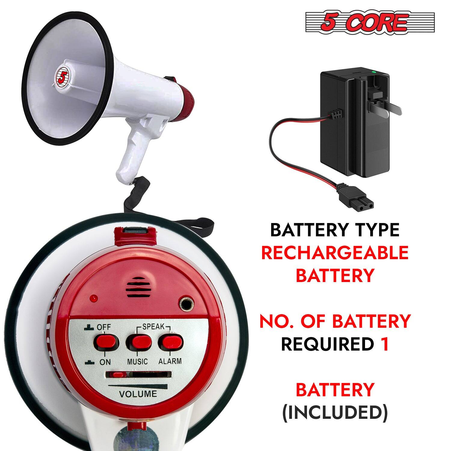 5 CORE 5Core Megaphone Bullhorn Speaker 50W Bull Horn Rechargeable