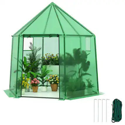 Front. Gymax - Gymax 6.5 x 5.6 x 6.2 FT Mini Walk-in Greenhouse w/PE Cover Roll-up Zippered Door - Green.