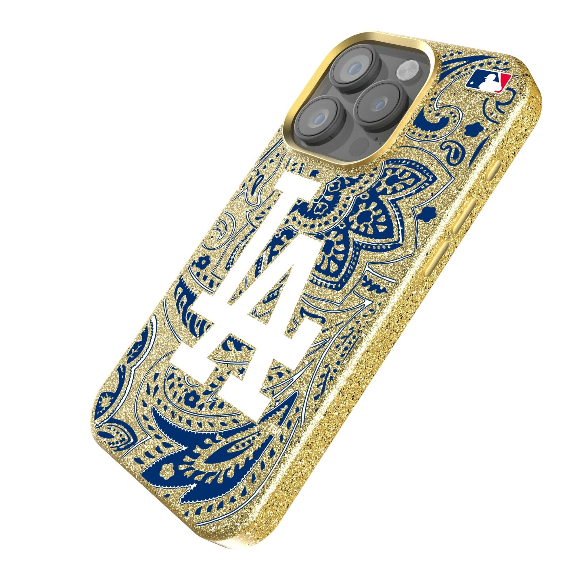 Alt View 1. Keyscaper - Los Angeles Dodgers Paisley Bling iPhone Case - 15 - Gold.