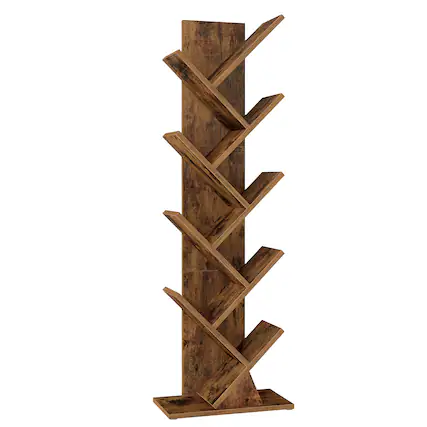 Front. Songmics Home - Tree Bookshelf, Modern Bookcase, Floor Standing Book Shelf, for Bedroom, Living Room, Home Office - Rustic Brown.