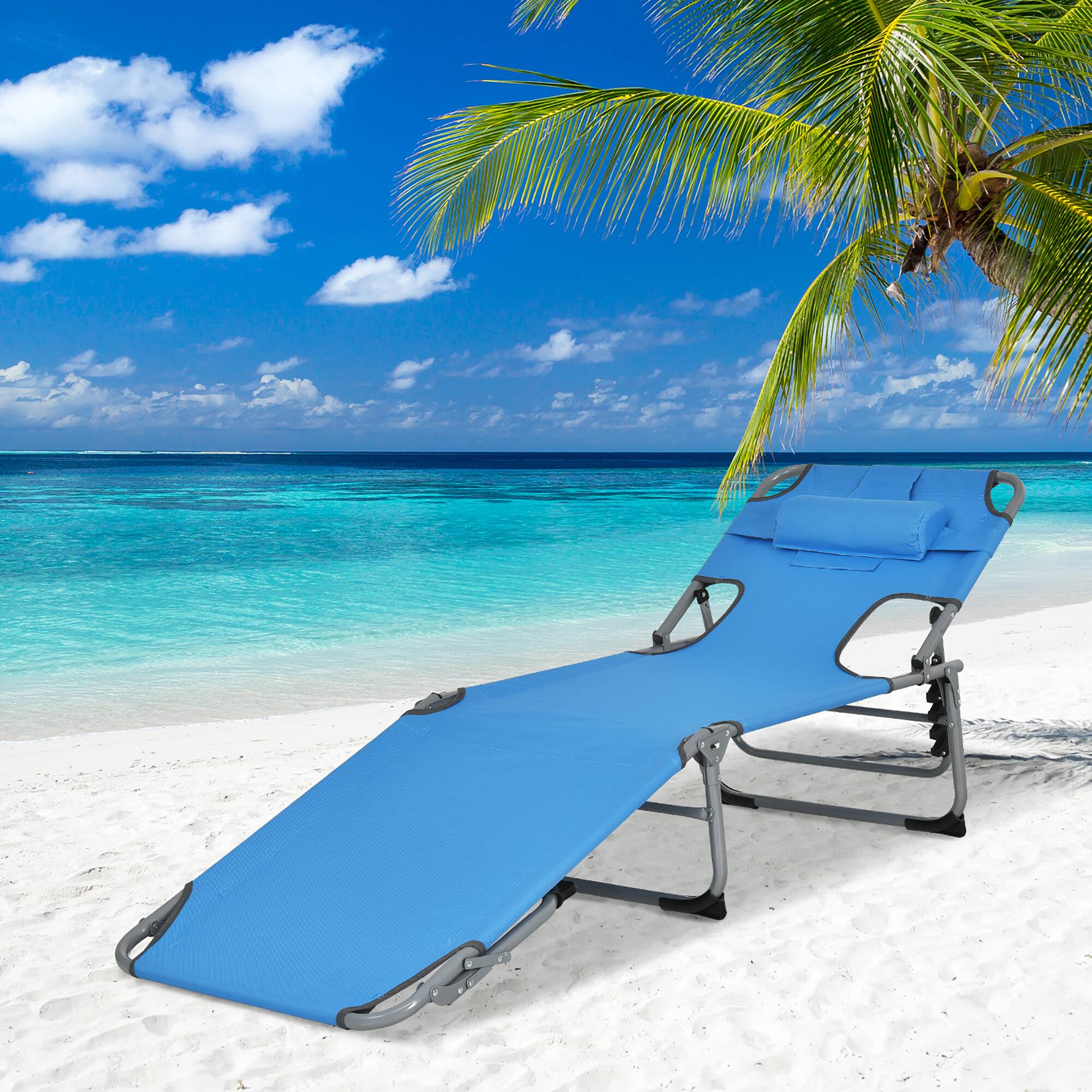 Alt View 1. Costway - Costway Outdoor Beach Lounge Chair Folding Chaise Lounge with Pillow - Blue.