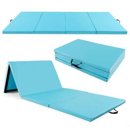 Costway - 10' x 4' x 2" 4-Panel Folding Exercise Mat with Carrying Handles for Gym Yoga - Blue