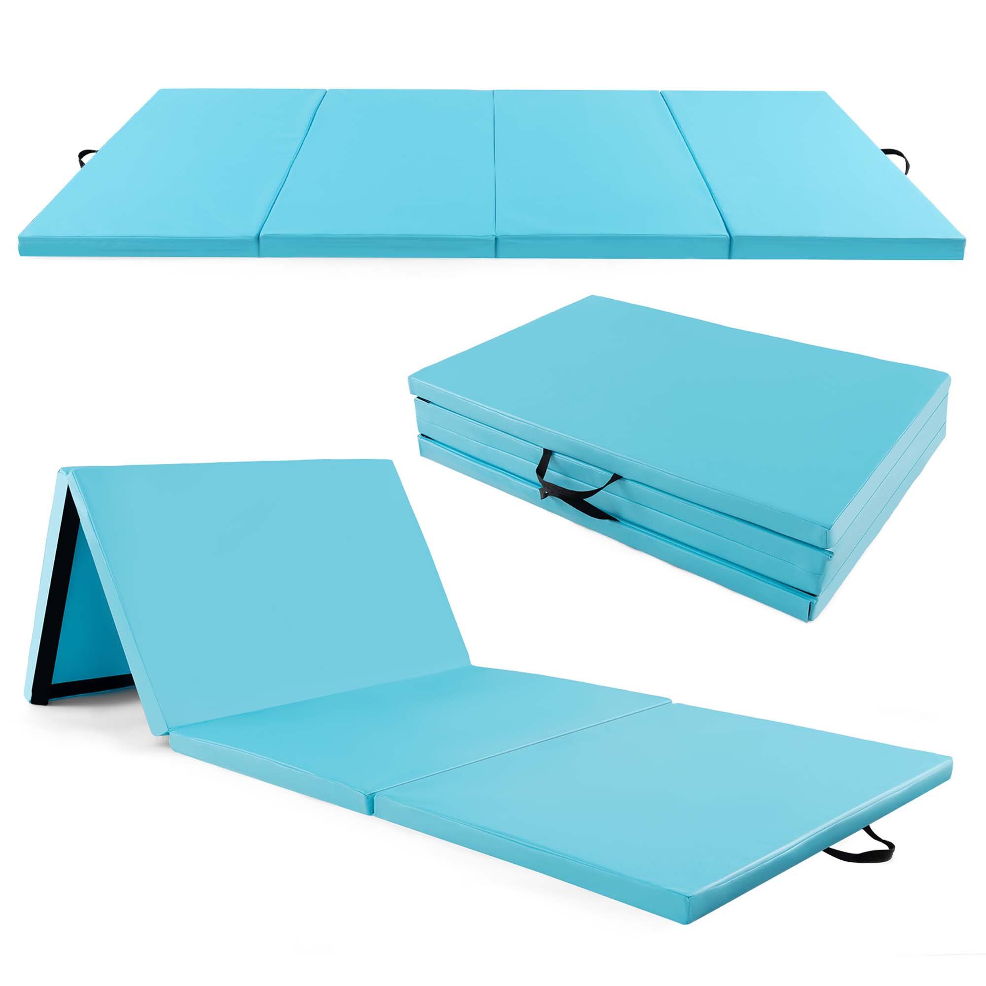 Front. Costway - Costway 10' x 4' x 2" 4-Panel Folding Exercise Mat with Carrying Handles for Gym Yoga - Blue.