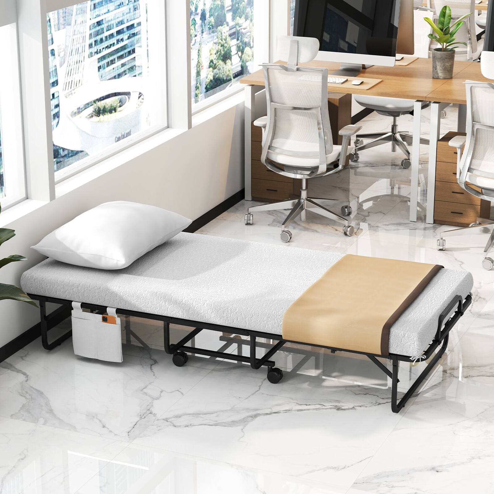 Alt View 1. Costway - Costway Folding Bed with Mattress 75" x 31" Cot Size Rollaway Adult Bed with Memory Foam Mattress &Pillow - White,Black.