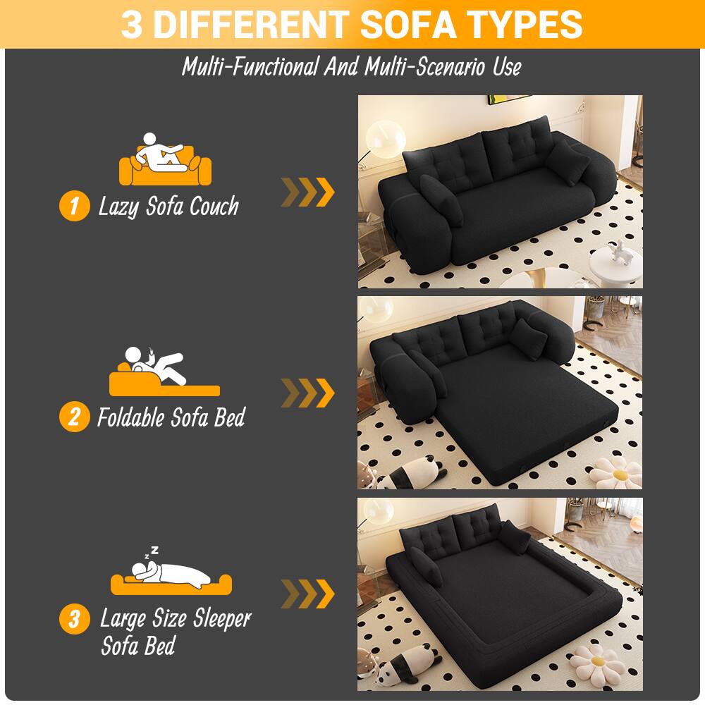 3 DIFFERENT SOFA TYPES  
Multi-Functional And Multi-Scenario Use  

1. Lazy Sofa Couch  
2. Foldable Sofa Bed  
3. Large Size Sleeper Sofa Bed