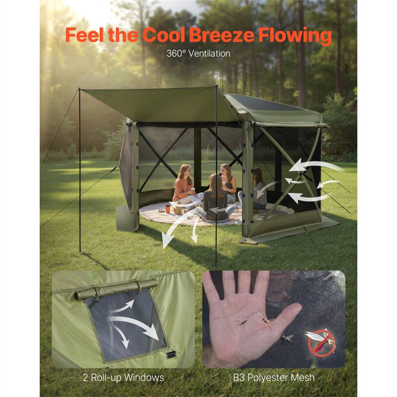 Feel the Cool Breeze Flowing  
360° Ventilation  

2 Roll-up Windows  

B3 Polyester Mesh