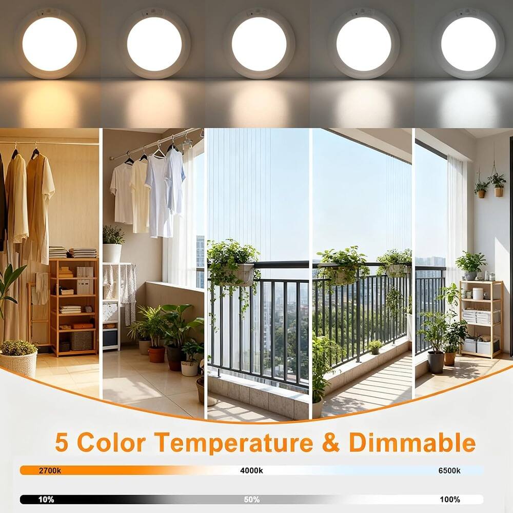 5 Color Temperature & Dimmable  
2700k 4000k 6500k  
10% 50% 100%