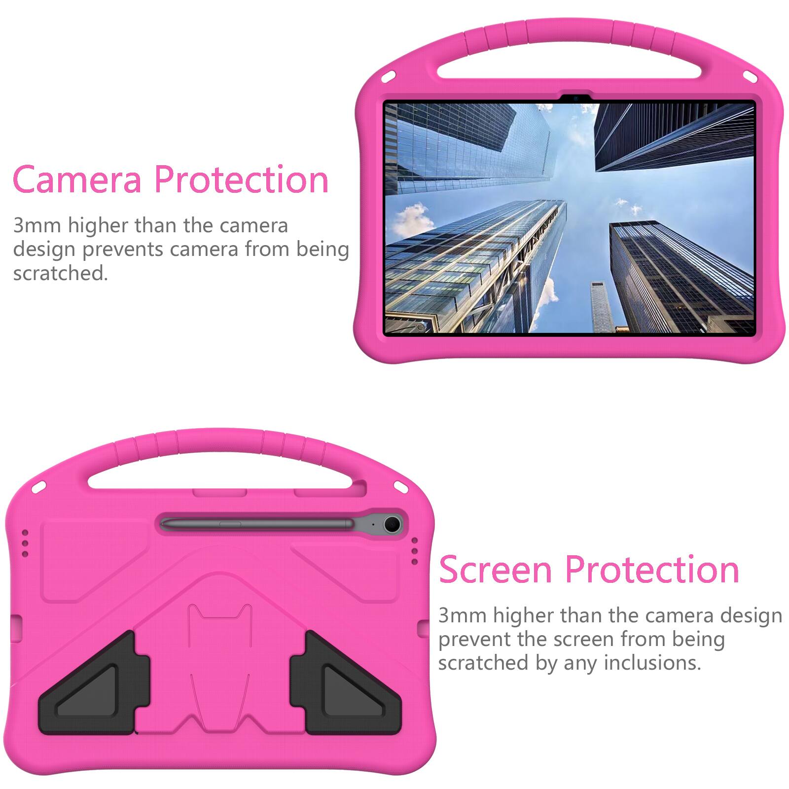 Camera Protection  
3mm higher than the camera design prevents camera from being scratched.  

Screen Protection  
3mm higher than the camera design prevent the screen from being scratched by any inclusions.