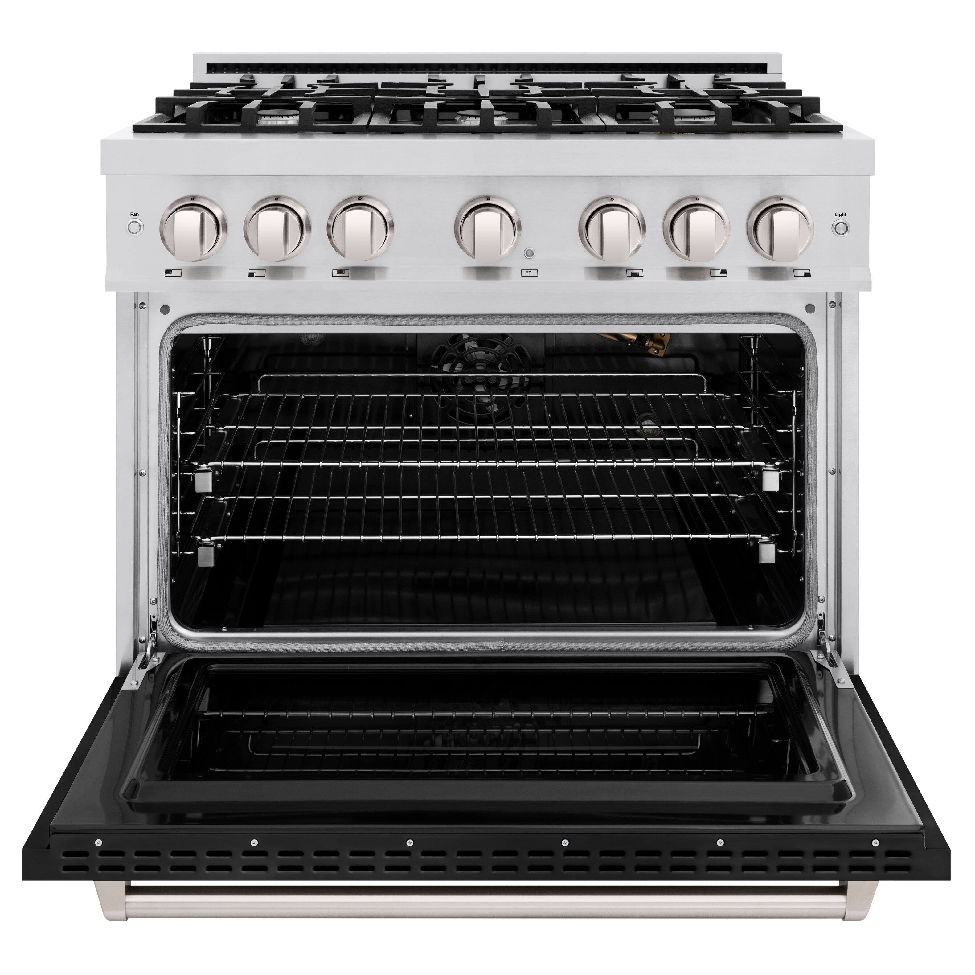 Angle. ZLINE - ZLINE 36" Classic Gas Range with 6 Burner Cooktop and Convection Oven (CGR-BLM-36) - Satin Steel/White Matte.