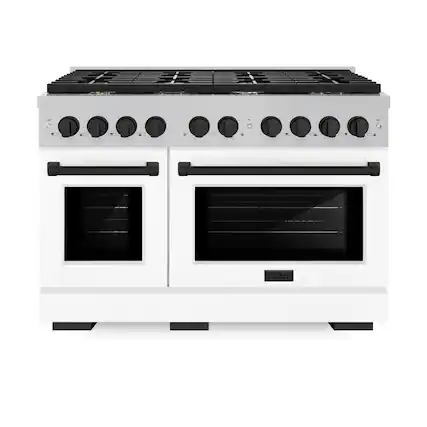 Front. ZLINE - ZLINE Autograph 48 in. Paramount Gas Range with Black Accents (SGRSZ-WM-48-MB) - White.