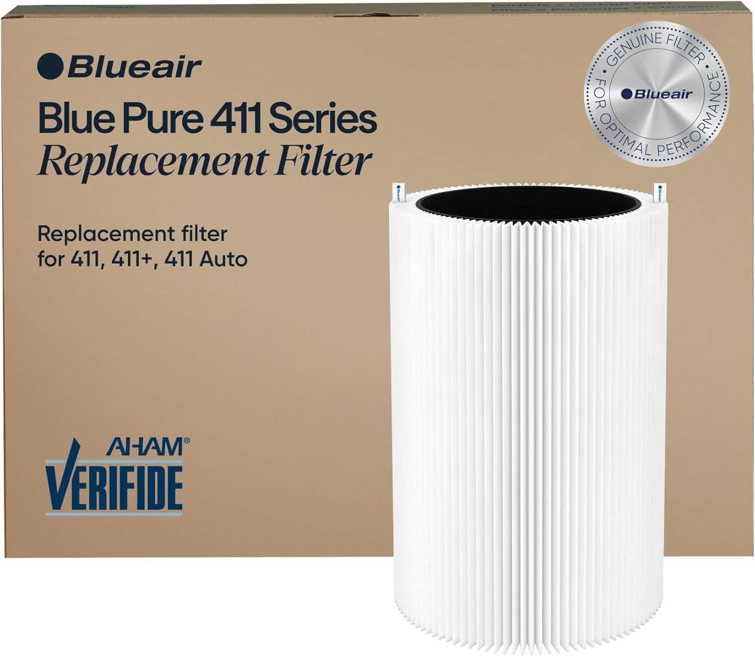 Blueair - Blue Pure 411 Replacement Filter for 411 Auto, 411 & 411+ Purifiers, HEPASilent Filtration, Carbon Odor Control - Black/White