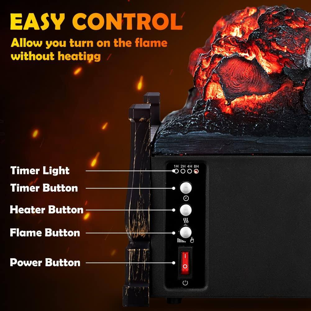 EASY CONTROL  
Allow you turn on the flame without heating  

Timer Light  
Timer Button  
Heater Button  
Flame Button  
Power Button