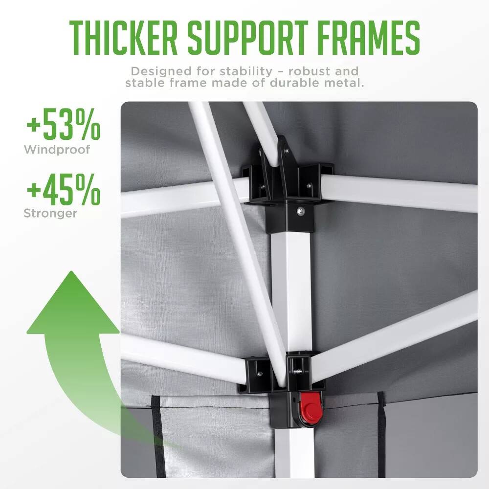 THICKER SUPPORT FRAMES  
Designed for stability - robust and stable frame made of durable metal.  
+53% Windproof  
+45% Stronger