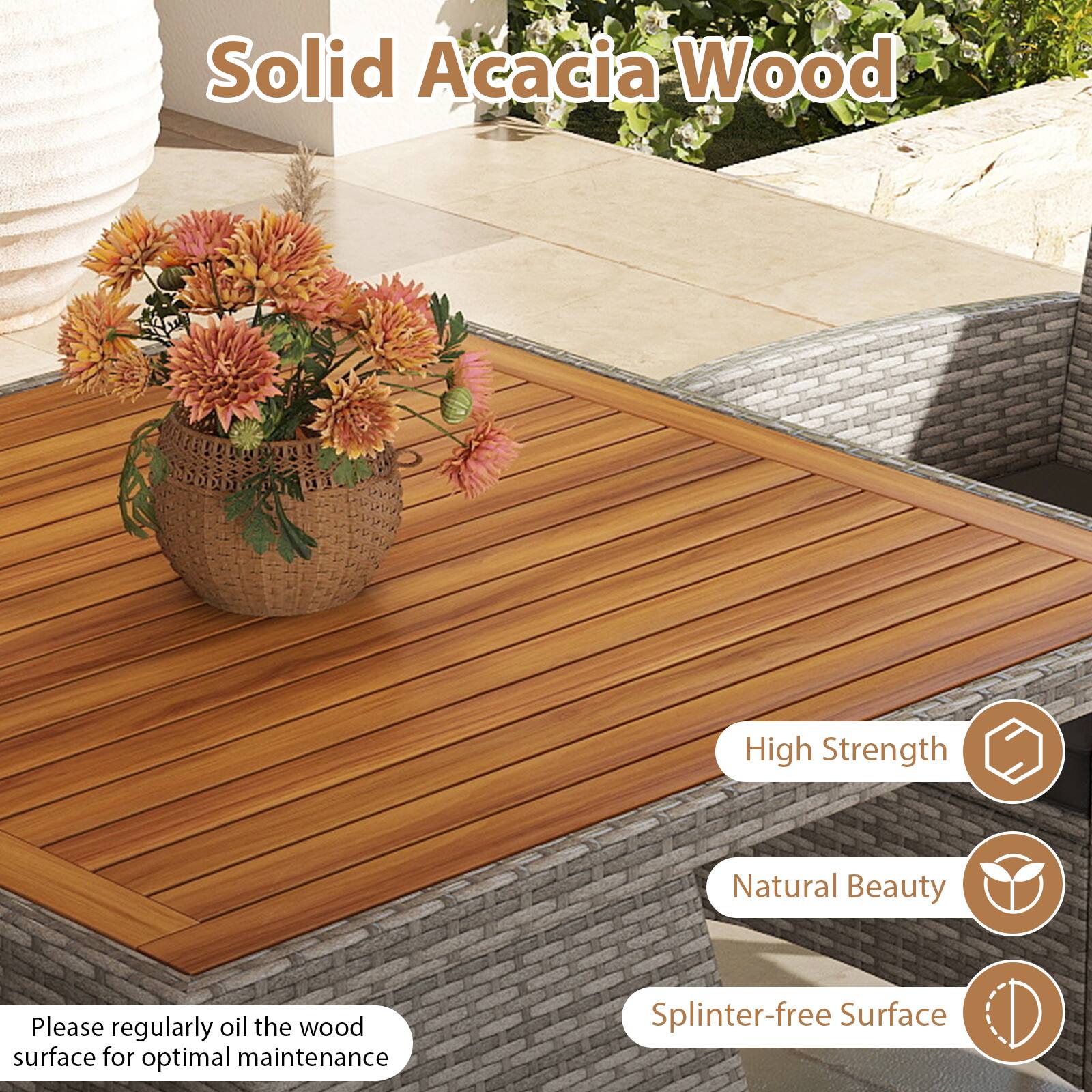 Solid Acacia Wood High Strength Natural Beauty Please regularly oil the wood surface for optimal maintenance Splinter-free Surface