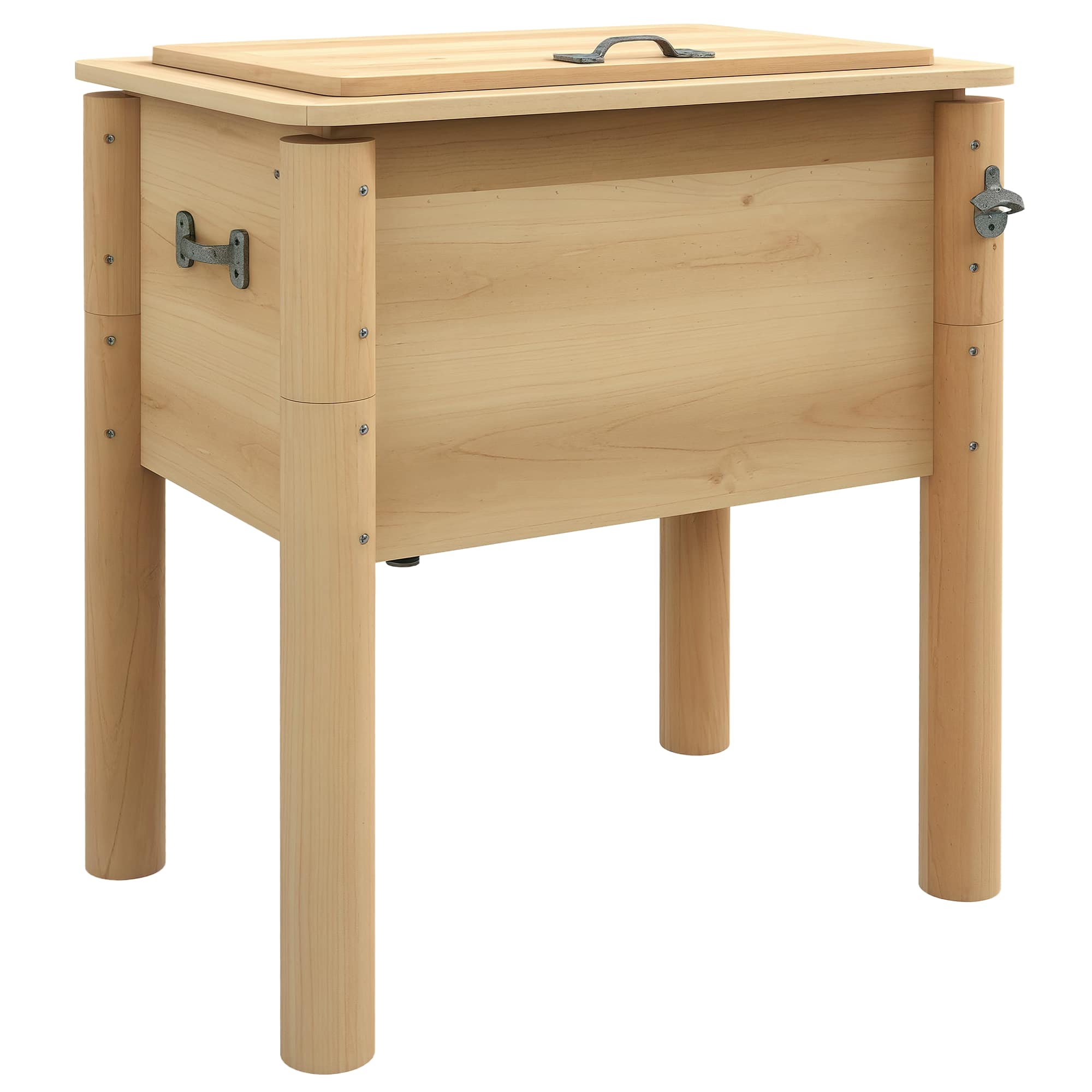 Front. Outsunny - Wooden Patio Cooler, 54Qt. Outdoor Beverage Cooler with 3 Handles and Bottle Opener for Poolside Party, Backyard, Deck - Natural Wood.