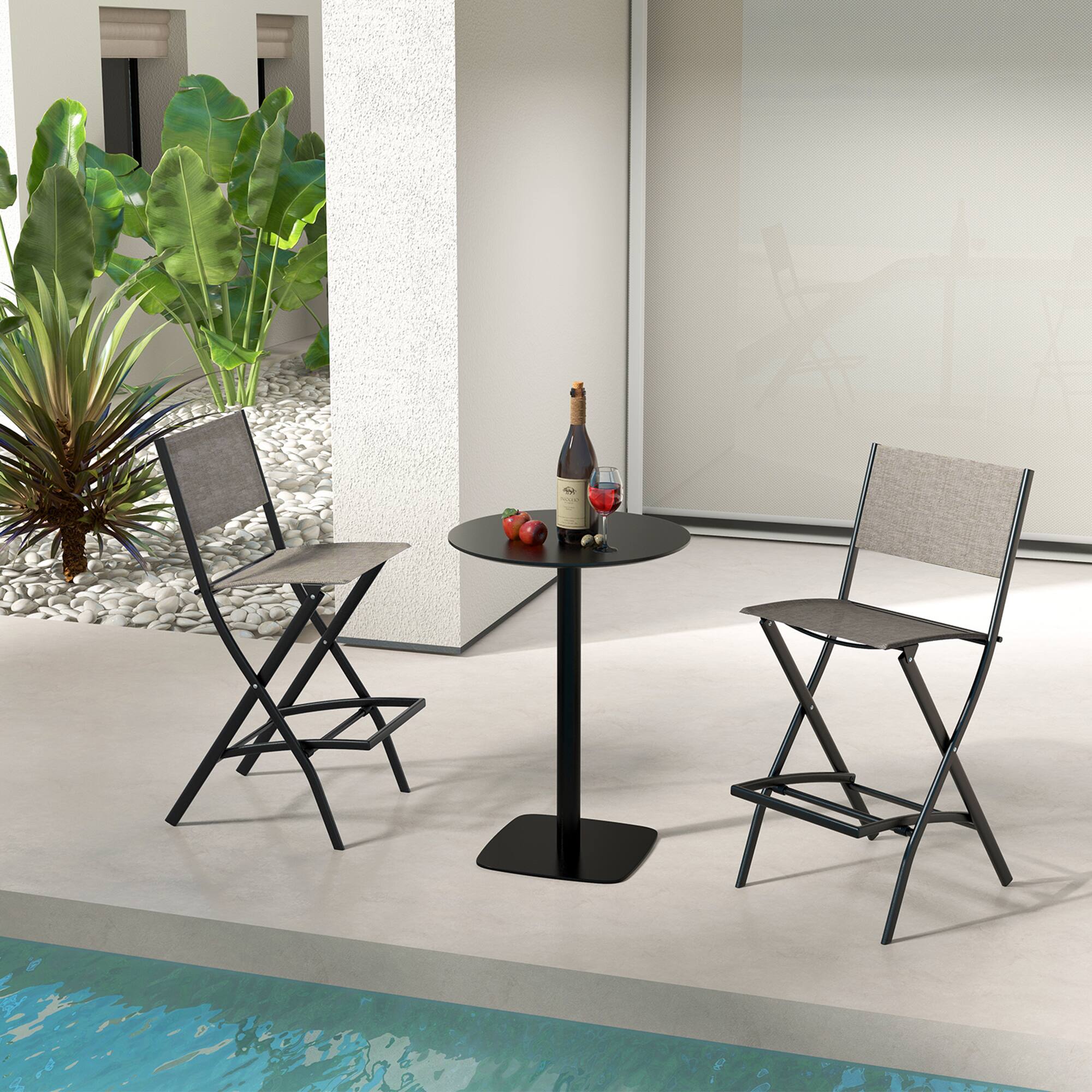 Alt View 3. Gymax - Gymax Folding Bar Stools Set of 4 Patio Sling Chairs w/ Backrest Humanized Footrest Coffee - Coffee.