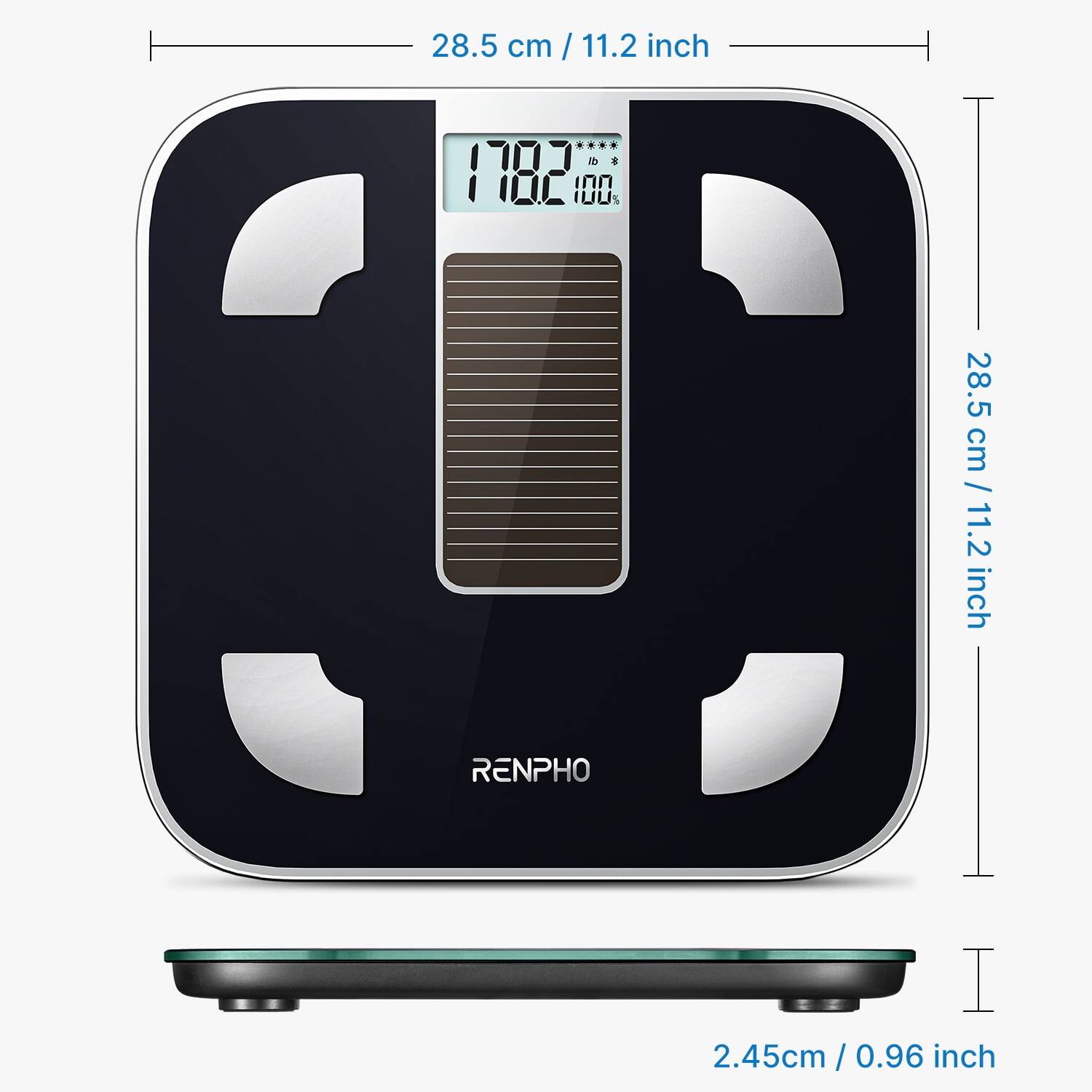 28.5 cm / 11.2 inch  
1782  
1777  
28.5 cm / 11.2 inch  
3  
RENPHO  
2.45cm / 0.96 inch