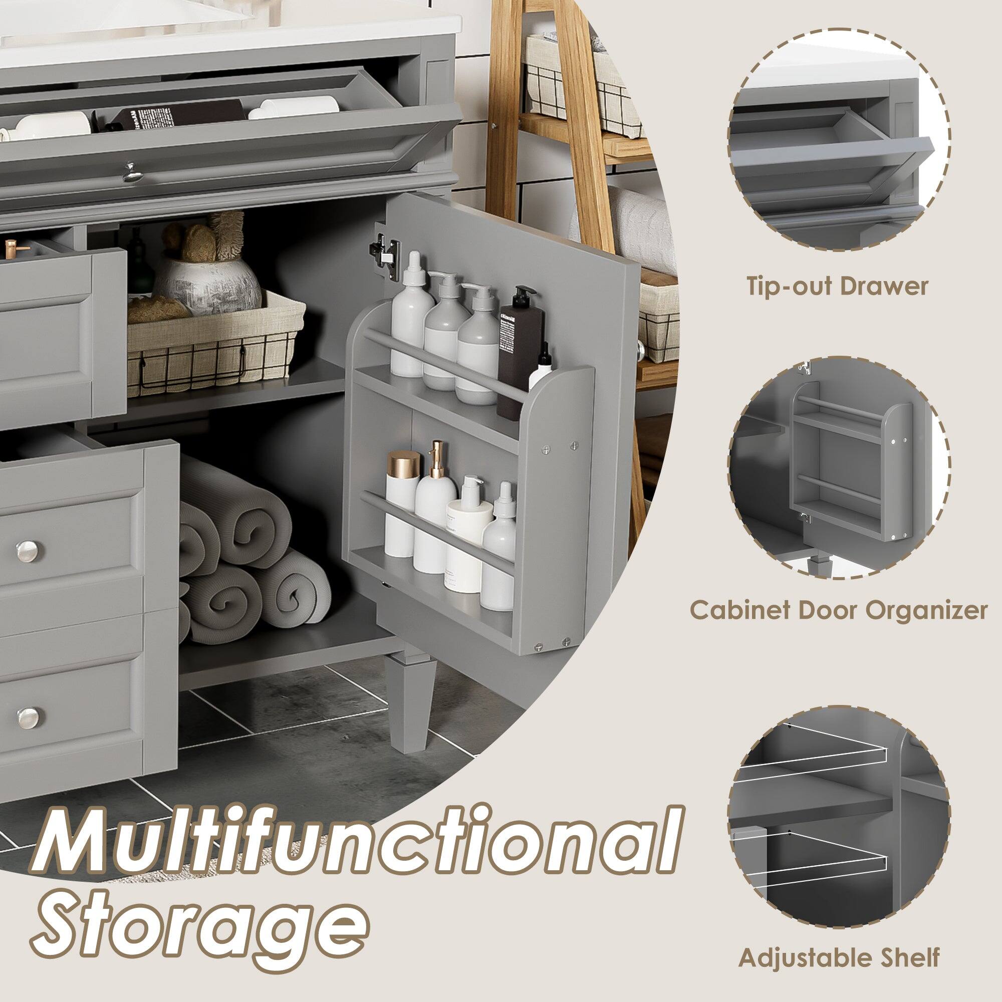 Tip-out Drawer Cabinet Door Organizer Multifunctional Storage Adjustable Shelf