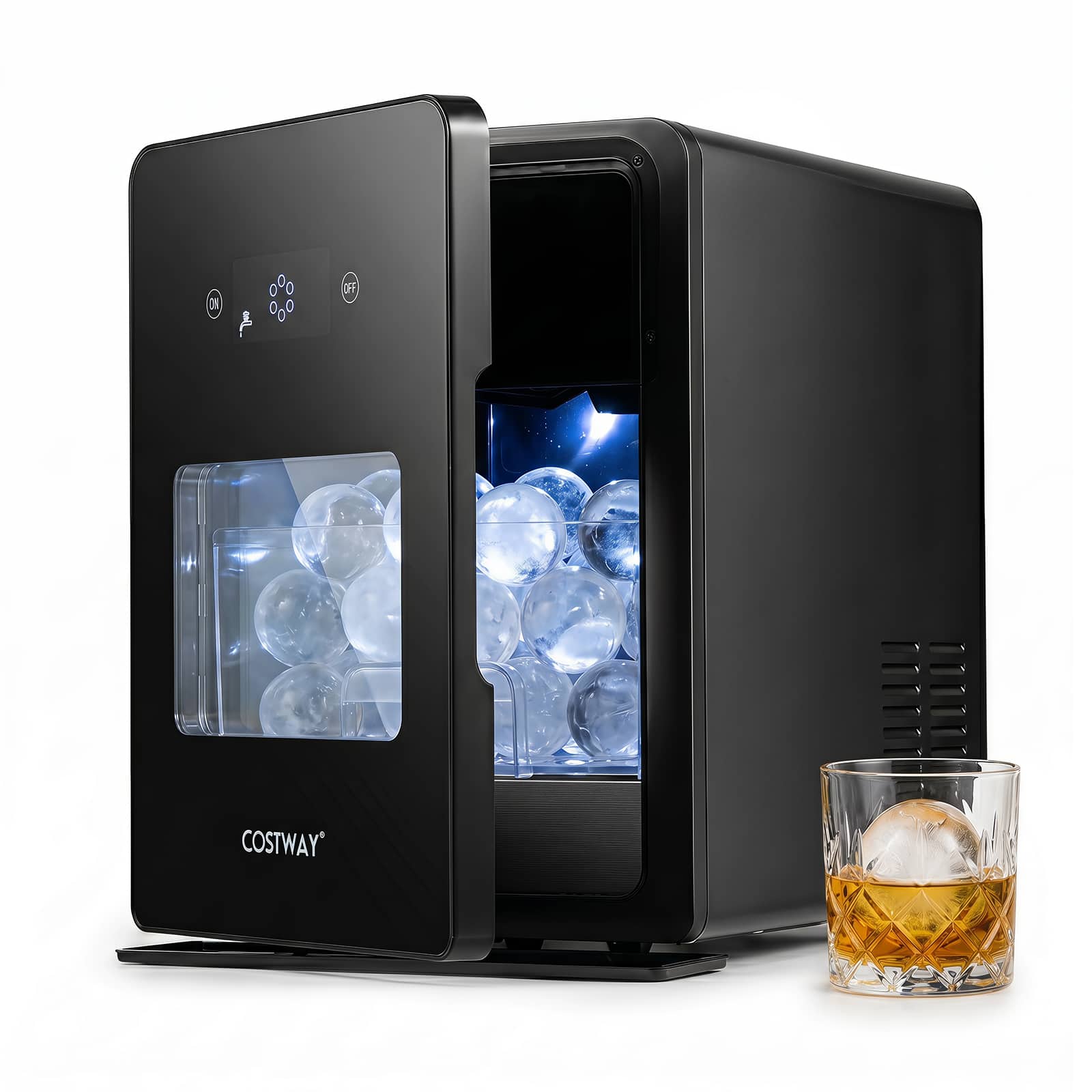 Costway - 2" Ice Ball Maker Countertop Round Ice Cube Maker 4 Pcs in 38 Mins (150 Pcs/Day) - Black
