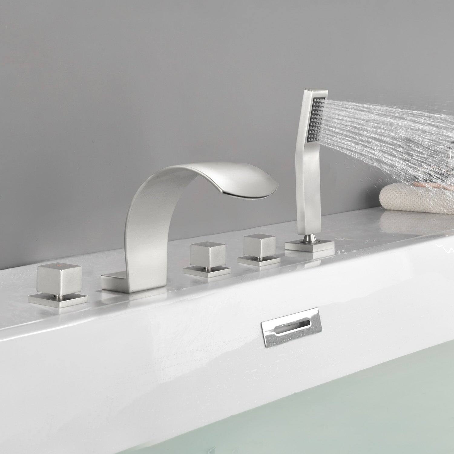 Alt View 3. Boyel Living - Brushed Nickel Cold and Hot Waterfall Flow Handheld Shower Bath Tub Faucet Five Hole Installation Durable Designl - Brushed Nickel.