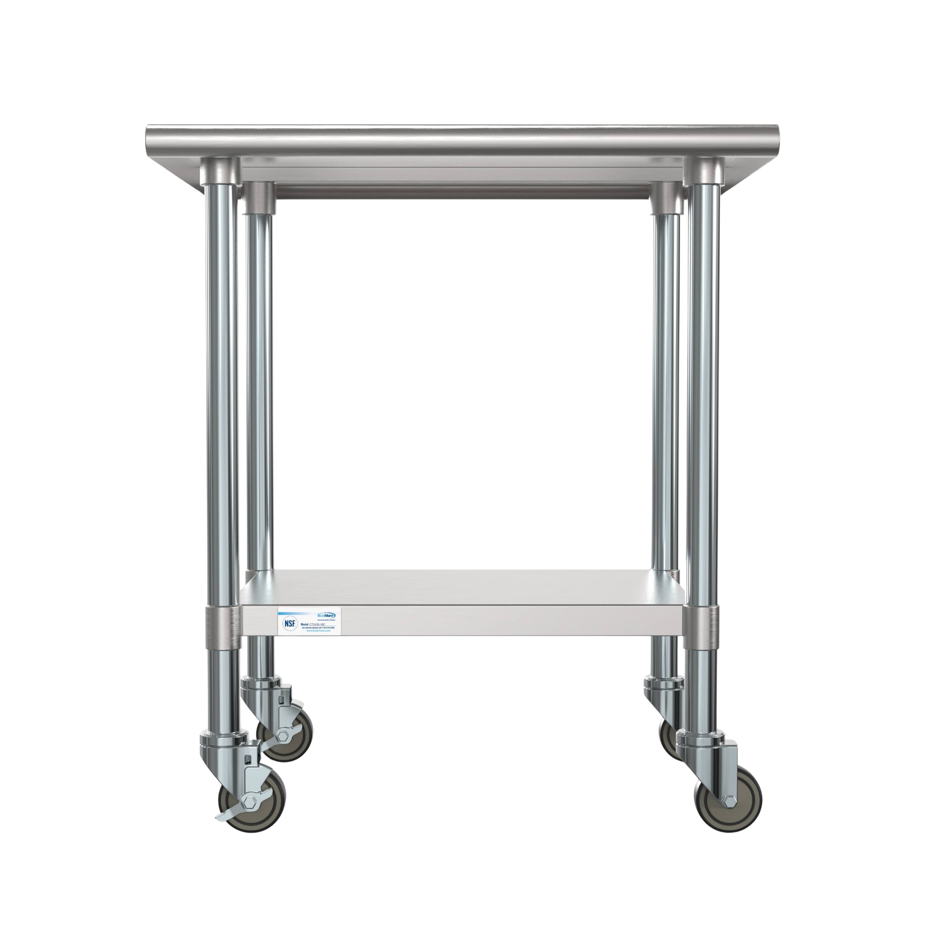 Front. Koolmore - 24" x 30" 18-Gauge 304 Stainless Steel Commercial Work Table with Casters, CT2430-18C. - Silver.