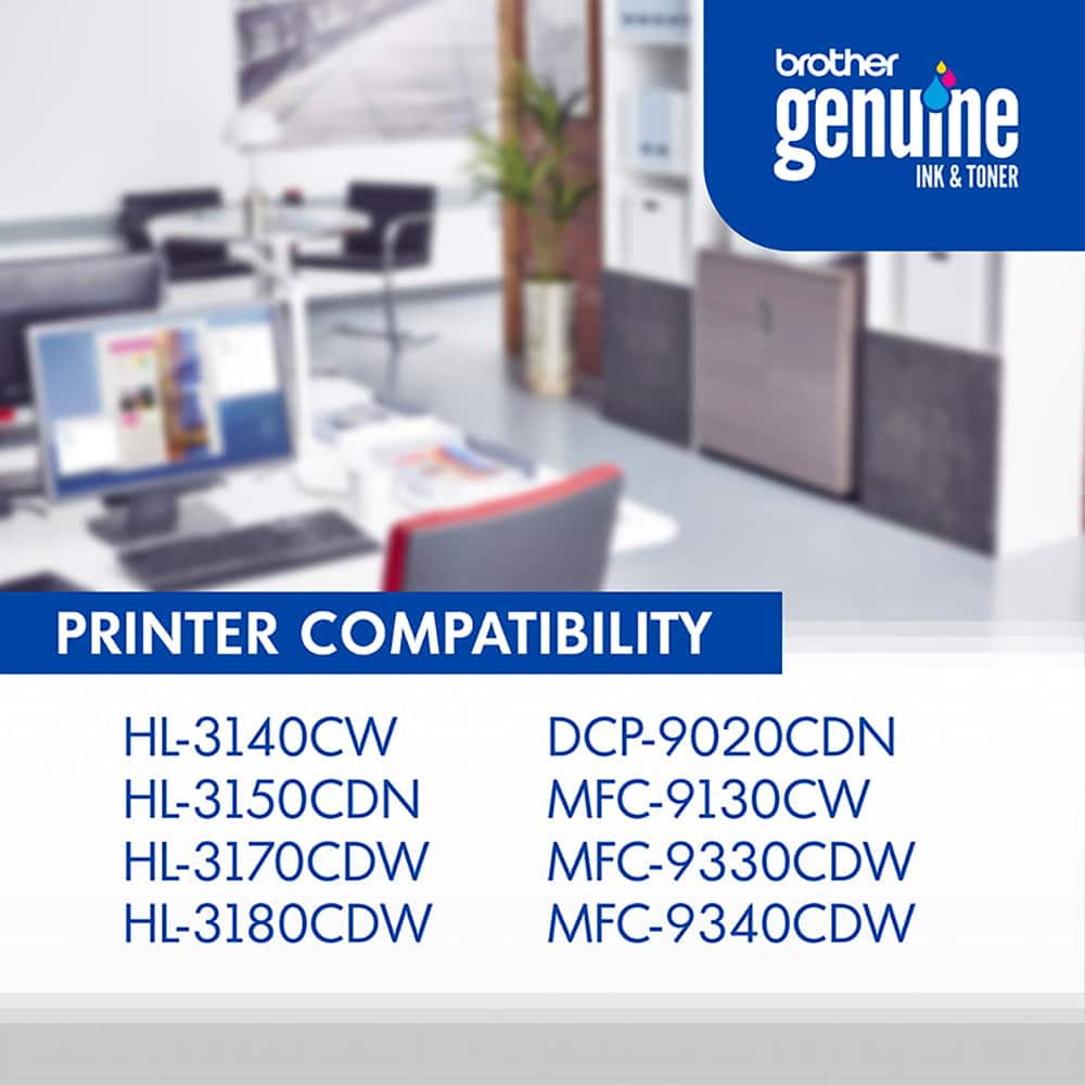 Brother Genuine Ink & Toner Printer Compatibility:
* HL-3140CW
* DCP-9020CDN
* HL-3150CDN
* MFC-9130CW
* HL-3170CDW
* MFC-9330CDW
* HL-3180CDW
* MFC-9340CDW