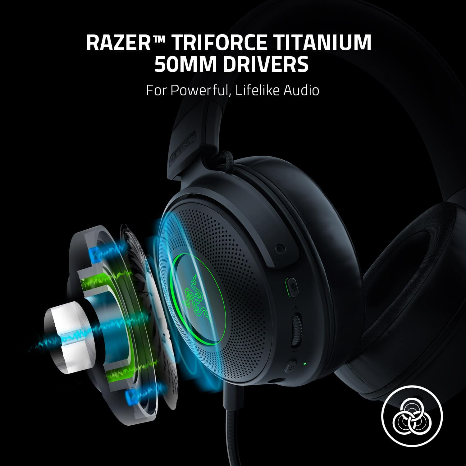 RAZER TRIFORCE TITANIUM 50MM DRIVERS For Powerful, Lifelike Audio