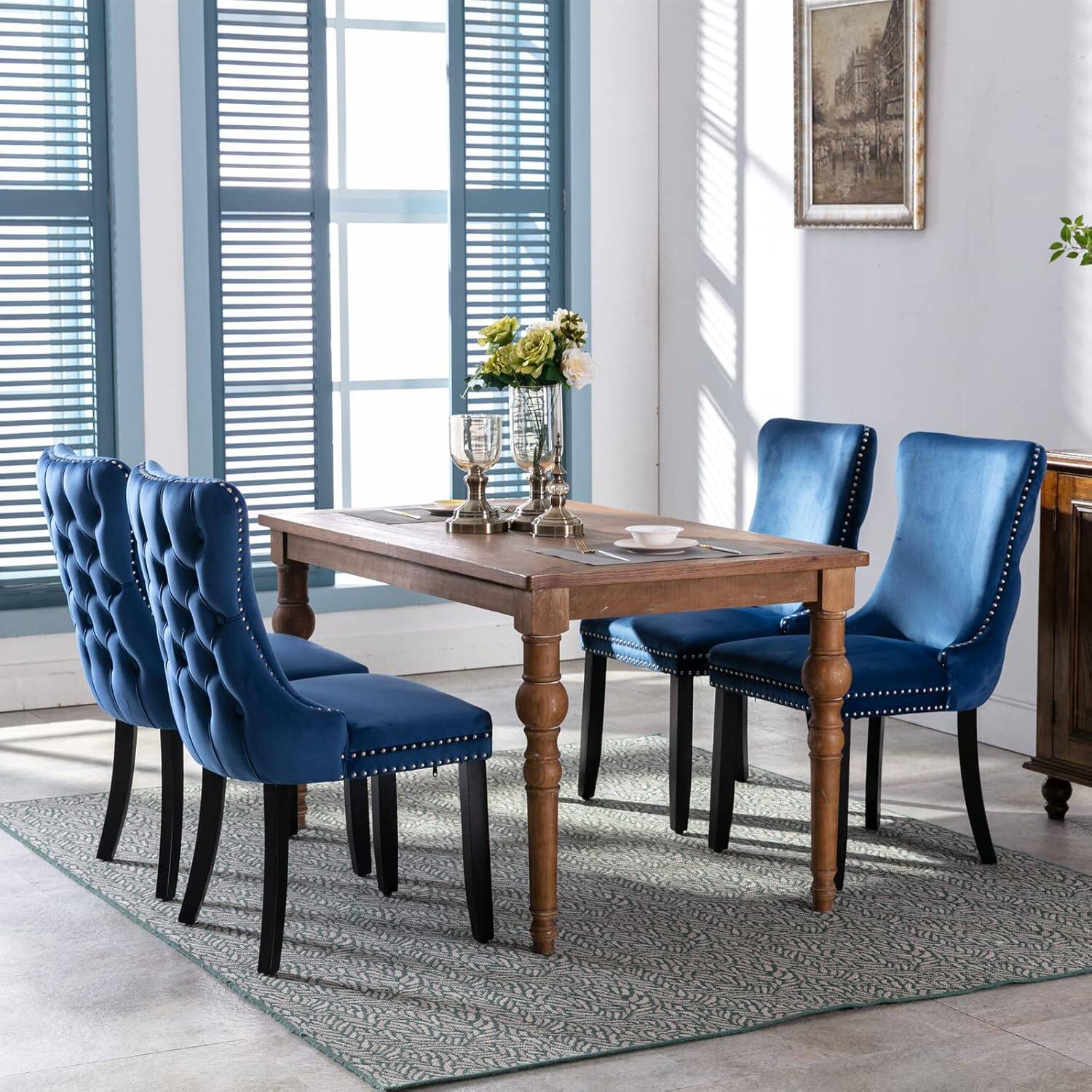 Alt View 4. Trinkets Crazed - Upholstered Wing-Back Dining Chair with Backstitching Nailhead Trim and Solid Wood Legs,Set of 2 - blue.
