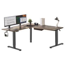Mount-It! - XL Electric Height Adjustable Corner Standing Desk with Dual Motor and Memory Presets, Black Frame and Tabletop - Brown