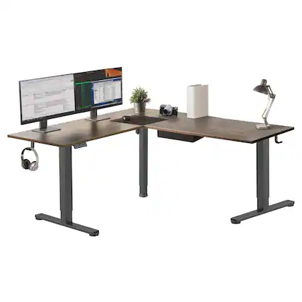 Front. Mount-It! - XL Electric Height Adjustable Corner Standing Desk with Dual Motor and Memory Presets, Black Frame and Brown Tabletop - Brown.