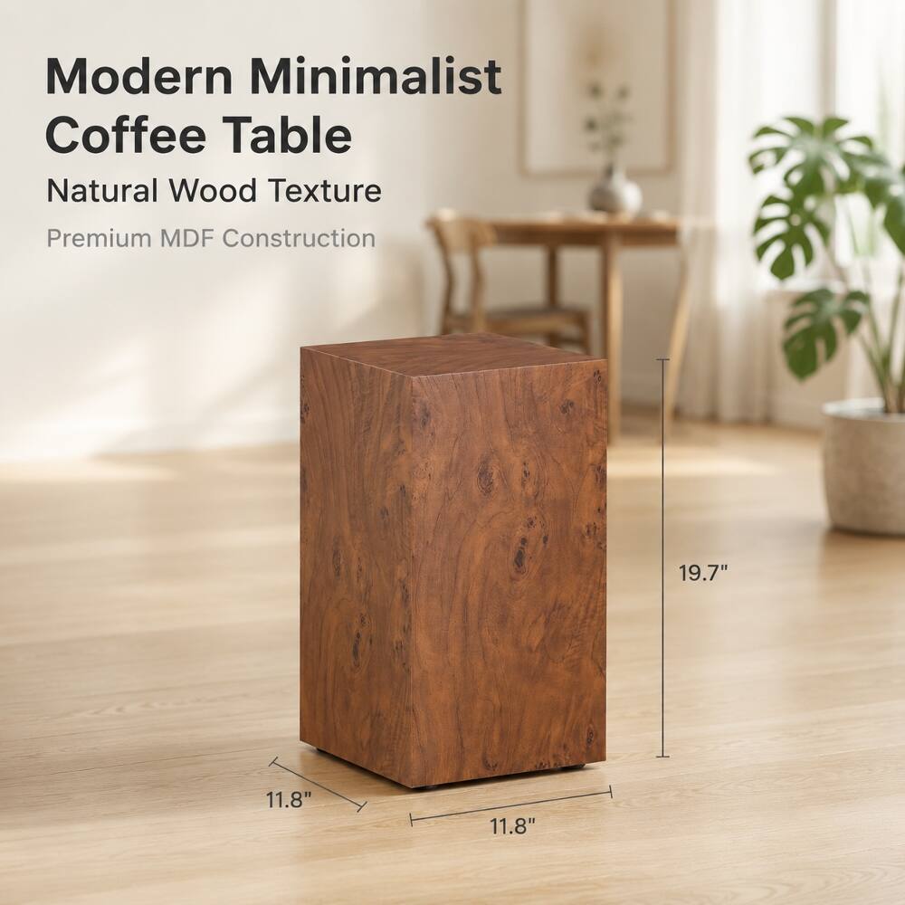 Modern Minimalist Coffee Table  
Natural Wood Texture  
Premium MDF Construction  
19.7"  
11.8"  
11.8"