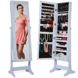 Best Choice Products - Jewelry Armoire Cabinet, Full Length Mirror w/ Velvet Storage Interior, Lock - Powder Blue