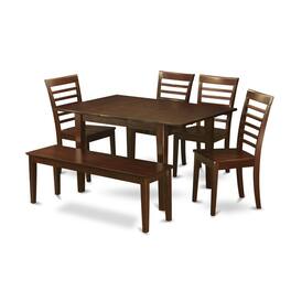 East West Furniture - 6 Pc Dining room set with bench -Table with 4 Chairs and Dining Bench - Mahogany