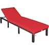 Costway - 2PCS Outdoor Rattan Lounge Chair Chaise Recliner Adjustable Cushioned Patio - Brown/Red