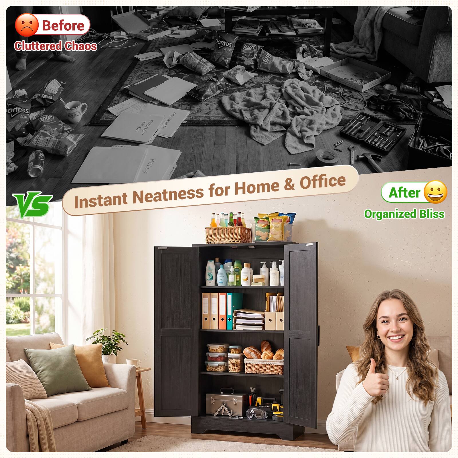 Before Cluttered Chaos

Instant Neatness for Home & Office

After Organized Bliss