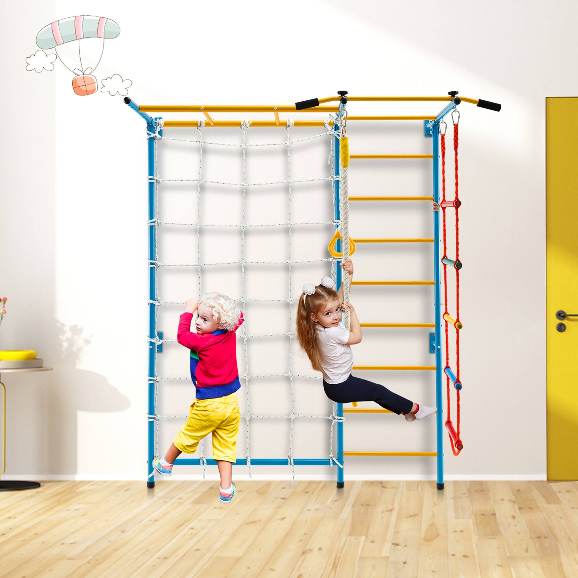 Alt View 2. Costway - Costway 7 in 1 Kids Indoor Gym Playground Swedish Wall Ladder Children Home Climbing Gym Solid Wall Set Up - Multicolor.