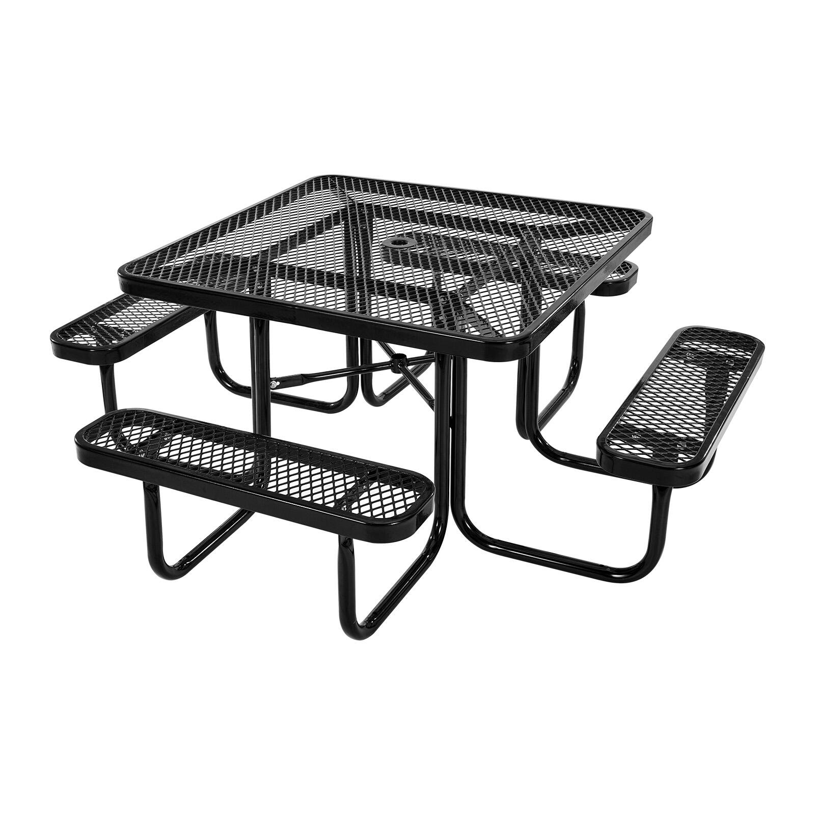Alt View 5. VEVOR - Picnic Table, Outdoor Weather Resistant Patio Dining Furniture Set, Heavy Duty Coated Steel Tables with Umbrella Hole - Black.