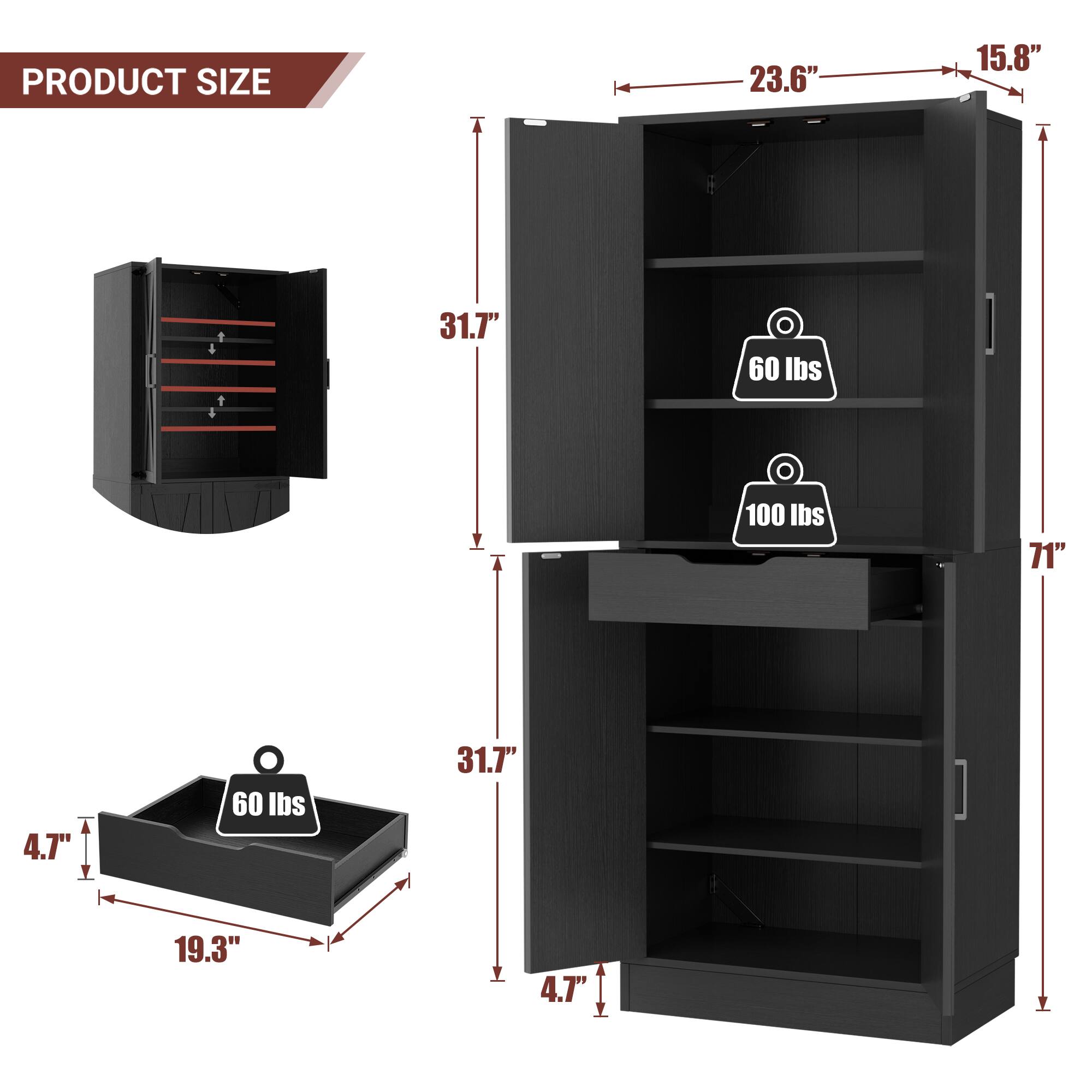 PRODUCT SIZE

- 23.6" x 15.8"
- 31.7" x 4.7" x 19.3"
- 71" x 31.7" x 4.7"

Weight Capacity:
- 60 lbs
- 100 lbs