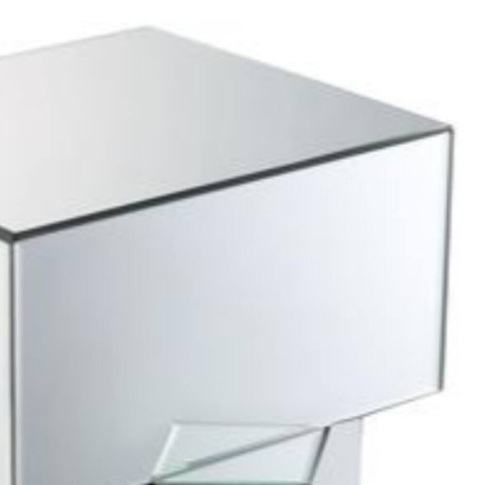 Alt View 1. Manhattan Lane - Mirror and Glass End Table with Unique Geometrical Base Design - Silver.