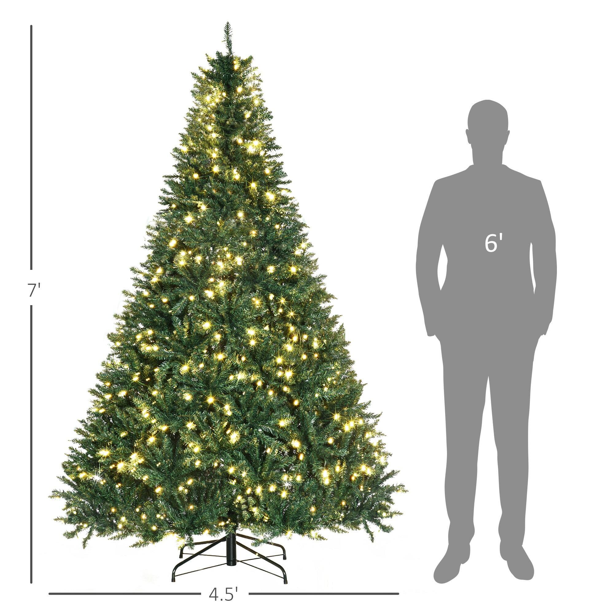 Left. BreeBe - 7ft Pre-Lit Full Douglas Fir Artificial Christmas Tree with Realistic Branches - Green.