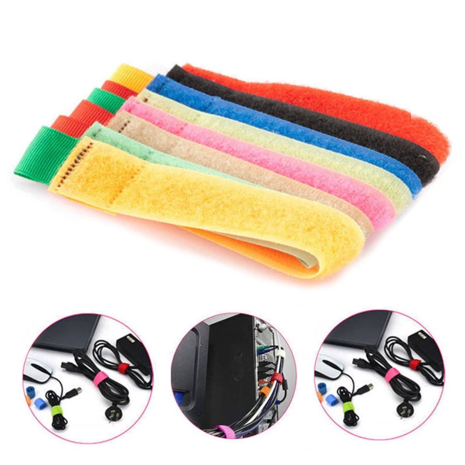 Angle. Home Collection - 10 Pack Hook & Loop Fastener Cable Ties - Assorted.