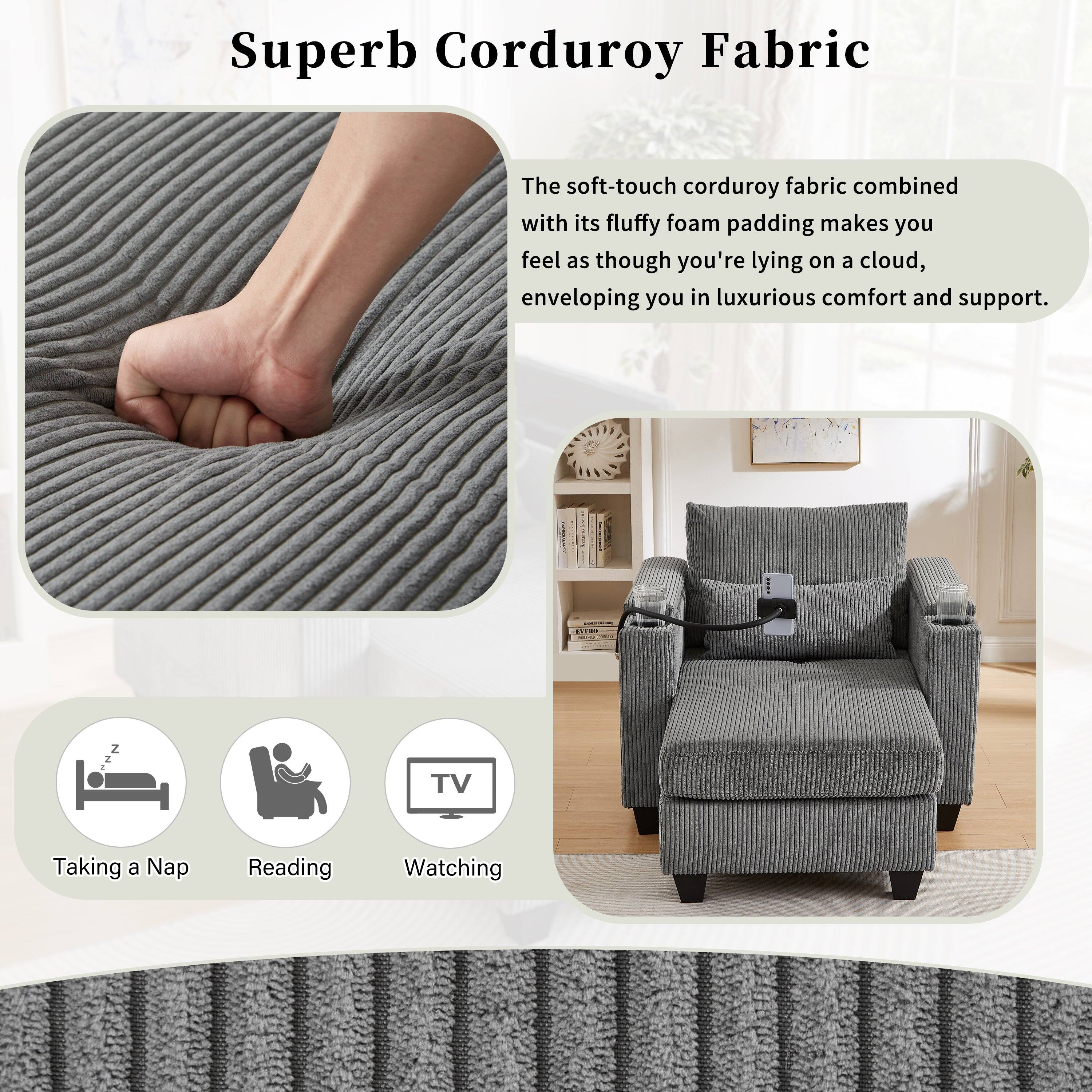 Superb Corduroy Fabric

The soft-touch corduroy fabric combined with its fluffy foam padding makes you feel as though you're lying on a cloud, enveloping you in luxurious comfort and support.

Taking a Nap  
Reading  
Watching
