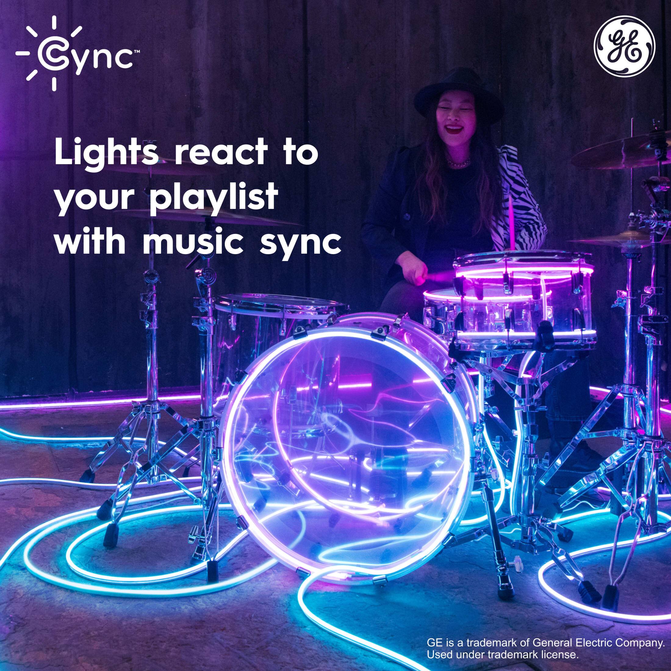 Lights react to your playlist with music sync

GE is a trademark of General Electric Company. Used under trademark license.