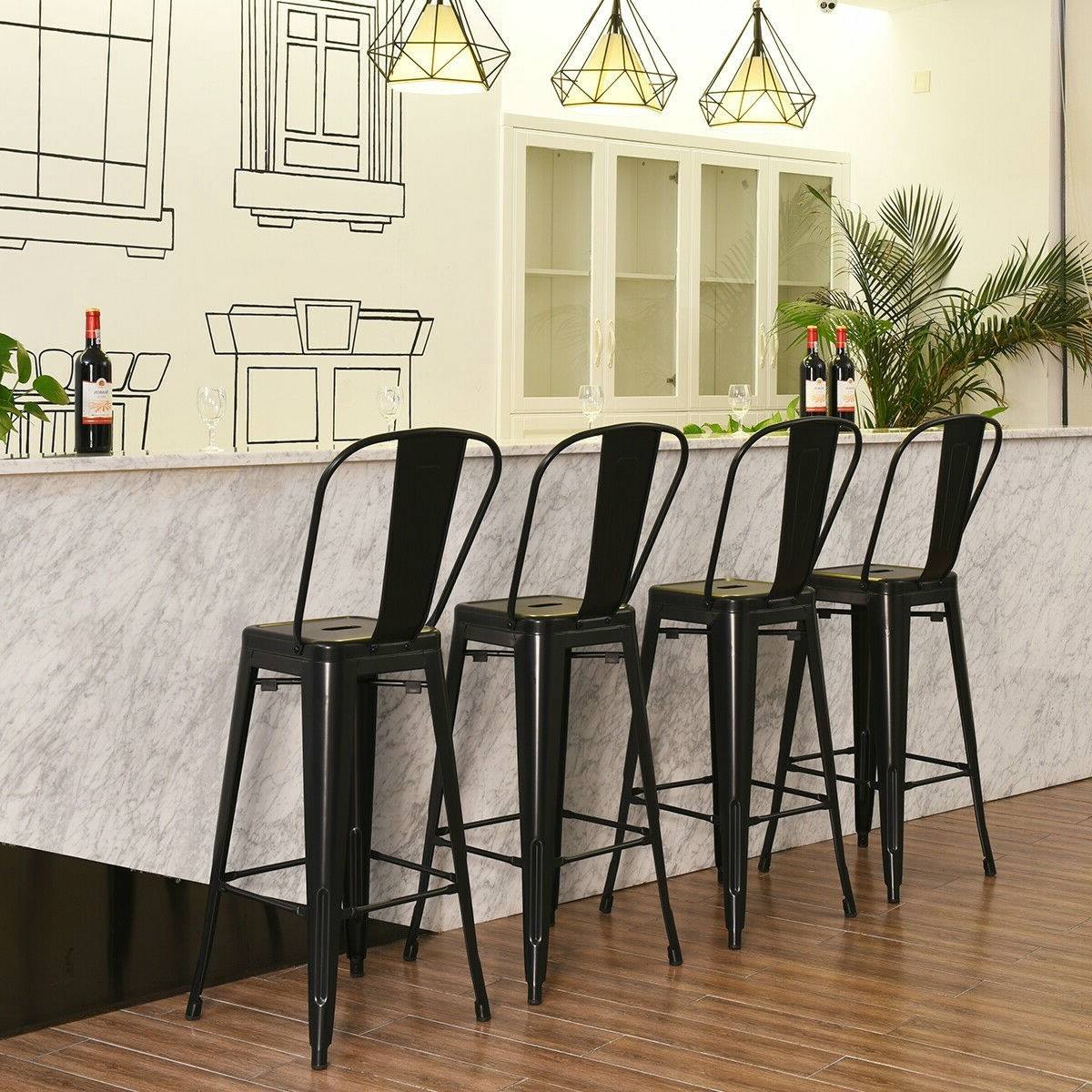 Angle. Hivvago - Set of 4 Black 30" Height High Back Metal Industrial Bar Stools - Black.