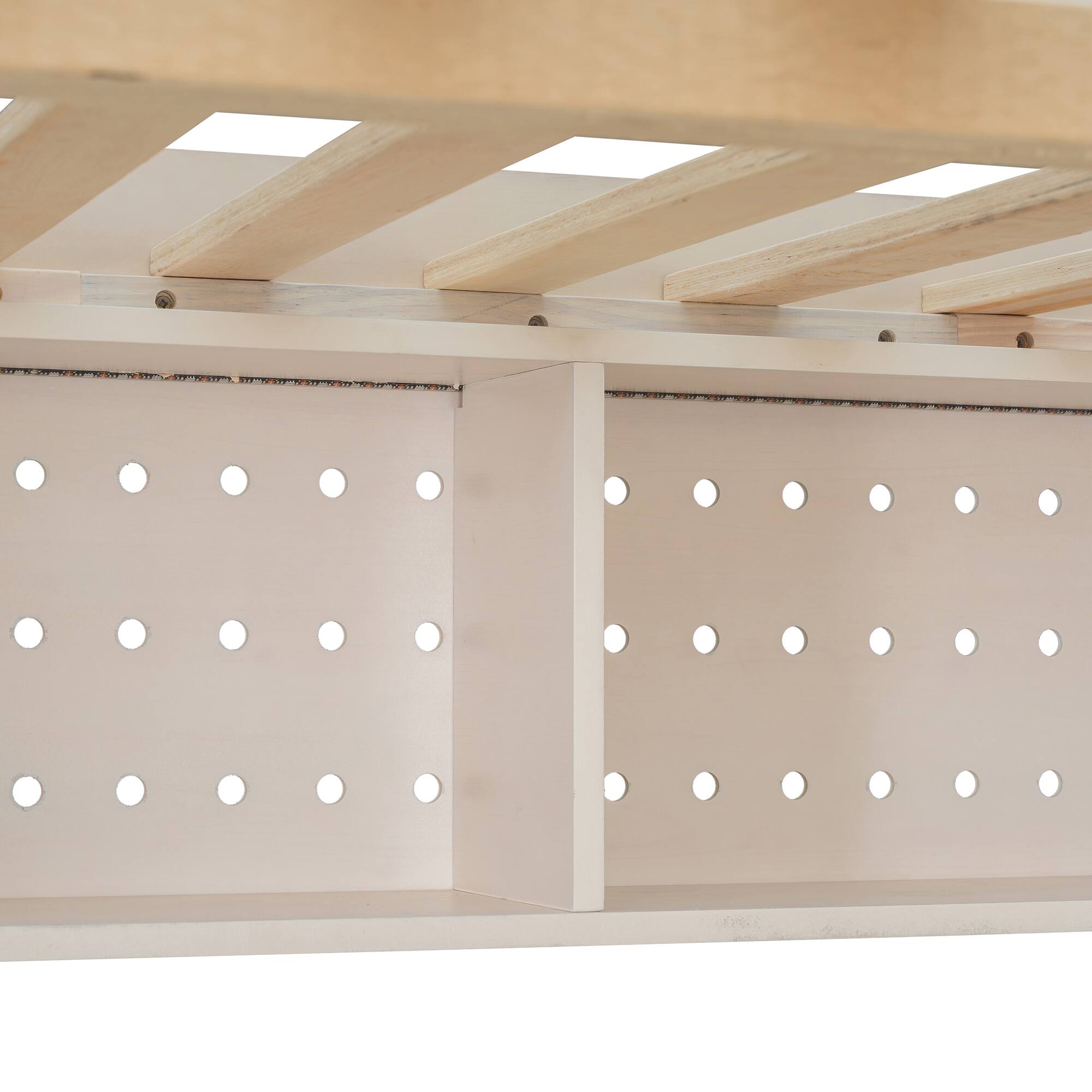 Alt View 7. Anysun - Full Loft Bed Frame with Built-In Wardrobe, Study Desk, Storage Shelves & Lights, Space-Saving Design for Bedroom - Beige.